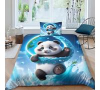 EVMILA Mignon Panda Housse De Couette pour Adultes Et Enfants Housses De Couettes 3D Imprimé Lune avec Taies Parure De Lit Microfibr E avec Fermeture À Glissière 2 Pièces Single(135x200cm)