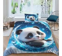 EVMILA Mignon Panda Housse De Couette pour Adultes Et Enfants Housses De Couettes 3D Imprimé Lune Parure De Lit Microfibr avec Taies E avec Fermeture À Glissière 2 Pièces Single（135x200cm）