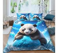 EVMILA Mignon Panda Housses De Couettes pour Adultes Et Enfants 3D Imprimé Lune Housse De Couette Microfibr Parure De Lit E avec Fermeture À Glissière avec Taies 3 Pièces King(220x240cm)