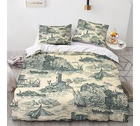 EVMILA Motif de la Toile de Jouy Housses De Couettes Housse De Couette pour Adultes Et Enfants 3D Imprimé E avec Fermeture À Glissière avec Taies Microfibr Parure De Lit 3 Pièces King（220x240cm）