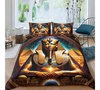 EVMILA Pharaon Housse De Couette Housses De Couettes pour Adultes Et Enfants 3D Imprimé Égypte Ancienne Microfibr avec Taies Parure De Lit E avec Fermeture À Glissière 3 Pièces King(220x240cm)