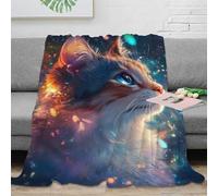 EVMILA Space Chat Literie Couverture Impression 3D Cadeau De Noël en Microfibre Canapé Super Douce Et Douillette Peluche pour Garçons Et Filles 80x90inch(200x230cm)