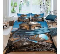 EVMILA Star Wars 3D Imprimé Mandalorien Housses De Couettes Housse De Couette pour Adultes Et Enfants E avec Fermeture À Glissière Parure De Lit avec Taies Microfibr 3 Pièces Double（200x200cm）