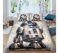 EVMILA Star Wars Housse De Couette Housses De Couettes pour Adultes Et Enfants 3D Imprimé R2-D2 Microfibr avec Taies Parure De Lit E avec Fermeture À Glissière 3 Pièces King(220x240cm)