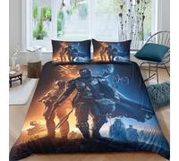 EVMILA Star Wars Housse De Couette pour Adultes Et Enfants 3D Imprimé Mandalorien Housses De Couettes avec Taies Parure De Lit Microfibr E avec Fermeture À Glissière 3 Pièces King（220x240cm）