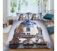 EVMILA Star Wars Housse De Couette pour Adultes Et Enfants Housses De Couettes 3D Imprimé R2-D2 E avec Fermeture À Glissière avec Taies Microfibr Parure De Lit 3 Pièces King（220x240cm）