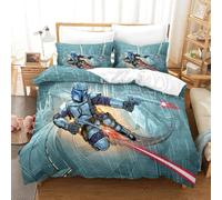 EVMILA Star Wars Housses De Couettes 3D Imprimé Mandalorien pour Adultes Et Enfants Housse De Couette Parure De Lit Microfibr avec Taies E avec Fermeture À Glissière 3 Pièces Single(140x200cm)