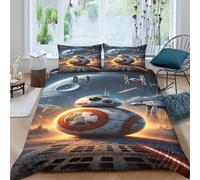 EVMILA Star Wars Housses De Couettes pour Adultes Et Enfants Housse De Couette 3D Imprimé R2-D2 Microfibr avec Taies Parure De Lit E avec Fermeture À Glissière 3 Pièces Double（200x200cm）