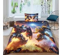 EVMILA Transformers pour Adultes Et Enfants Housse De Couette Housses De Couettes 3D Imprimé Optimus Prime Microfibr Parure De Lit E avec Fermeture À Glissière avec Taies 2 Pièces Single（135x200cm）