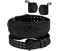 EVO Fitness 4" 6" Ceinture Musculation Homme Femme Noir Mat Avec Sangles De Poignet De 18" Gym Cuir De Vachette Rembourré Support Lombaire Dorsal Lestée Force Musculation Deadlift (Noir 4", XXL)