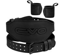 EVO Fitness 4" 6" Ceinture Musculation Homme Femme Noir Mat Avec Sangles De Poignet De 18" Gym Cuir De Vachette Rembourré Support Lombaire Dorsal Lestée Force Musculation Deadlift (Noir 6", L)