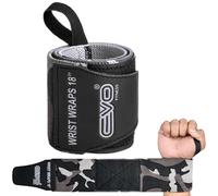 EVO Fitness Paire de bandes de poignet en coton élastiques de 45,7 cm de profondeur avec boucle de pouce pour l'haltérophilie, le bodybuilding, la musculation, la gym, l'entraînement (gris camouflage)