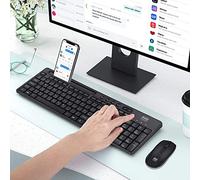 Evo Labs WM-757UK Wireless Keyboard and Mouse Combo Set, with Integrated Tablet/Mobile/Smartphone Stand, 2.4GHz Full Size QWERTY UK Layout Keyboard with Wireless Mouse, Ideal for Home/Office, Black