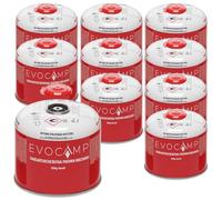 EVOCAMP 10X Cartouches de gaz Propane Butane 300g, Valve à vis avec Filetage européen 7/16", Cartouches à Valve 539ml avec Fermeture de sécurité Automatique