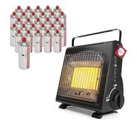 EVOCAMP Chauffage à gaz portable, réchauffeur de camping 1,7 kW, chauffage céramique pour une utilisation en extérieur avec détecteur de manque d’oxygène, avec 28 cartouches de gaz