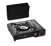 EVOCAMP Réchaud de camping 1 feu à gaz avec tapis ignifugé 40x32 cm, réchaud à gaz portable avec allumage piézo