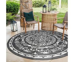 EVOCAMP Tapis d'extérieur rond Ø 240 cm - En plastique - Résistant aux intempéries et léger - Couverture de pique-nique pour l'extérieur - Tapis d'auvent en fibres plastiques - Pour terrasse et balcon