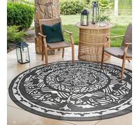 EVOCAMP Tapis d'extérieur rond Ø 240 cm - En plastique - Résistant aux intempéries et léger - Couverture de pique-nique pour l'extérieur - Tapis d'auvent en fibres plastiques - Pour terrasse et balcon