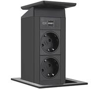 EVOline 159311010800 Port Push Couvercle à bascule en acier inoxydable Noir 2 prises Schuko USB-A USB-C