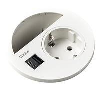 Evoline Circle80 Prise blanche avec passage de câble, double chargeur USB-A + USB-C, prise de table, 3500 W, Ø 80 mm, 1 pièce