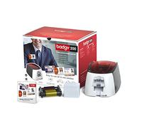 EVOLIS Badgy Imprimante Badgy200 + 1 Ruban Couleur 100 Impressions + 100 Cartes PVC épaisses + Logiciel Badge Studio+, Rouge