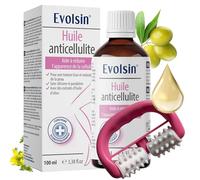 Evolsin® Huile anti-cellulite avec rouleau de massage - réduit la cellulite - huile corporelle composée à 99% d'extraits naturels de plantes, 100 ml d'huile + appareil de massage anti-cellulite