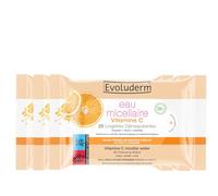 EVOLUDERM - 25 Lingettes Démaquillantes Eau Micellaire Vitamine C - 98% d'Ingrédients d'Origine Naturelle - Végan - Lot de 3 x 25 Lingettes