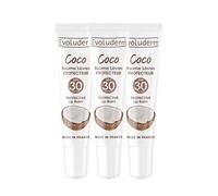 EVOLUDERM - Baume Lèvres Protecteur SPF 30 Coco - Lot de 3 x 15ml - Ingrédients d'Origine Naturelle