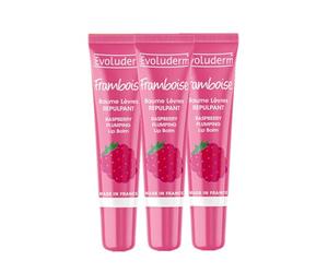 EVOLUDERM - Baume Lèvres Repulpant Framboise - Lot de 3 x 15ml - 98% d'Ingrédients d'Origine Naturelle
