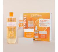EVOLUDERM - Coffret Soin Visage Vitamine C - 1 Eau Micellaire Démaquillante + 1 Crème Visage + 1 Sérum - Box Fourreau -Végan - Fabrication Française