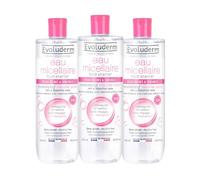 EVOLUDERM - Eau Micellaire Démaquillante Peaux Sèches & Sensibles - 500 ml - 93% d'Origine Naturelle - Végan - Fabrication Française - Lot de 3 x 500 ml