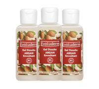 EVOLUDERM - Gel Douche Argan Envoûtant - 100 ml - 95% d’Origine Naturelle - Végan - Fabrication Française - Lot de 3 x 100 ml