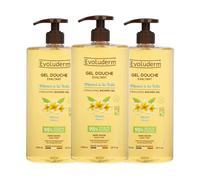 EVOLUDERM - Gel Douche Exaltant Monoï à la Folie - 1000 ml - 95% d'Origine Naturelle - Végan - Fabrication Française - Lot de 3 x 1000 ml
