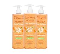 EVOLUDERM - Gel Douche Fleur D’Oranger Ensoleillé - 500 ml - 96% d'Origine Naturelle - Végan - Fabrication Française - Lot de 3 x 500 ml