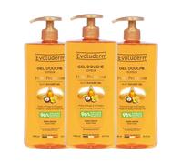 EVOLUDERM - Gel Douche Soyeux Huile Précieuse - 1000 ml - 96% d’Origine Naturelle - Végan - Fabrication Française - Lot de 3 x 1000 ml