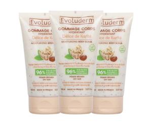 EVOLUDERM - Gommage Corps Hydratant Délice de Karité - 150 ml - 96% d’Origine Naturelle - Végan - Fabrication Française - Lot de 3 x 150 ml