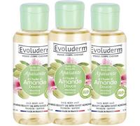 EVOLUDERM - Huile de Beauté à l'Huile d'Amande Douce - 100 ml - 99 8% d’Origine Naturelle - Lot de 3 x 100 ml