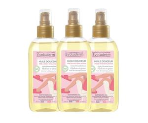 EVOLUDERM - Huile Douceur Pré & Post Epilation - 100ml - 99,8% d'Ingrédients d'Origine Naturelle - Made In France - Lot de 3 x 100ml