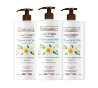 EVOLUDERM - Lait Corps Hydratant Monoï à la Folie - 1000 ml - Ingrédients d'Origine Naturelle - Végan - Fabrication Française - Lot de 3 x 1000ml