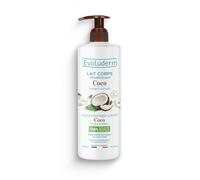 EVOLUDERM - Lait Corps Nourrissant Coco - 500 ml - 96% d’Origine Naturelle - Végan - Fabrication Française