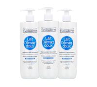 EVOLUDERM - Lait Démaq' Doux Hydratant - 500 ml - Ingrédients d'Origine Naturelle - Végan - Fabrication Française - Lot de 3 x 500 ml