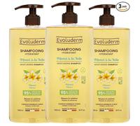 EVOLUDERM - Lot de 3 Shampoings Hydratants Monoï à la Folie - 1000 ml - 95% d'Origine Naturelle - Lot de 3 x 1000 ml