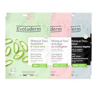 EVOLUDERM - Lot de 6 Masques en Tissu Anti-Âge (x2) + Hydratant (x2) + Détox (x2) - 19 ml - Ingrédients d'Origine Naturelle - Fabrication Française