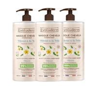 EVOLUDERM - Masque Cheveux Hydratant Monoï à la Folie - 1000 ml - 99% d'Origine Naturelle - Végan - Fabrication Française - Lot de 3 x 1000ml