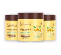 EVOLUDERM - Masque Cheveux Hydratant Monoï à la Folie - 500 ml - 99% d'Origine Naturelle - Fabrication Française - Lot de 3 x 500 ml