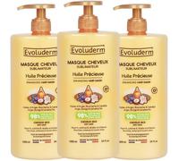 EVOLUDERM - Masque Cheveux Sublimateur Huile Précieuse - 1000 ml - 98% d'Origine Naturelle - Végan - Lot de 3 x 1000 ml