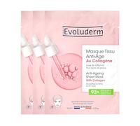EVOLUDERM - Masque Tissu Anti-Âge au Collagène - 19 ml - 93% d'Origine Naturelle - Fabrication Française - Lot de 3 x 19 ml