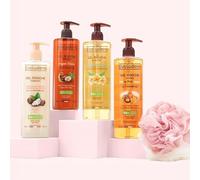 EVOLUDERM - Offre 4 Gels Douche 500ml + Un Gant Exfoliant Offert - Gel Douche Monoi - Argan - Karité - Huile Précieuse - Ingrédients Naturels - Made In France