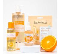 EVOLUDERM - Routine 100% Vitamine C - 1 Eau Micellaire Démaquillante + 1 Gel Nettoyant Éclat + 1 Masque Tissu Vitamine C + 1 Sérum Vitamine C + Tote Bag Offert - Végan - Fabrication Française