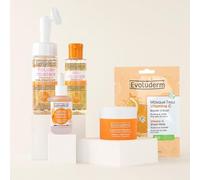 EVOLUDERM - Routine Visage Vitamine C - Crème Visage C + Sérum Éclat + Mousse Micellaire + Eau Micellaire - Idées Cadeaux - Fabriqué en France